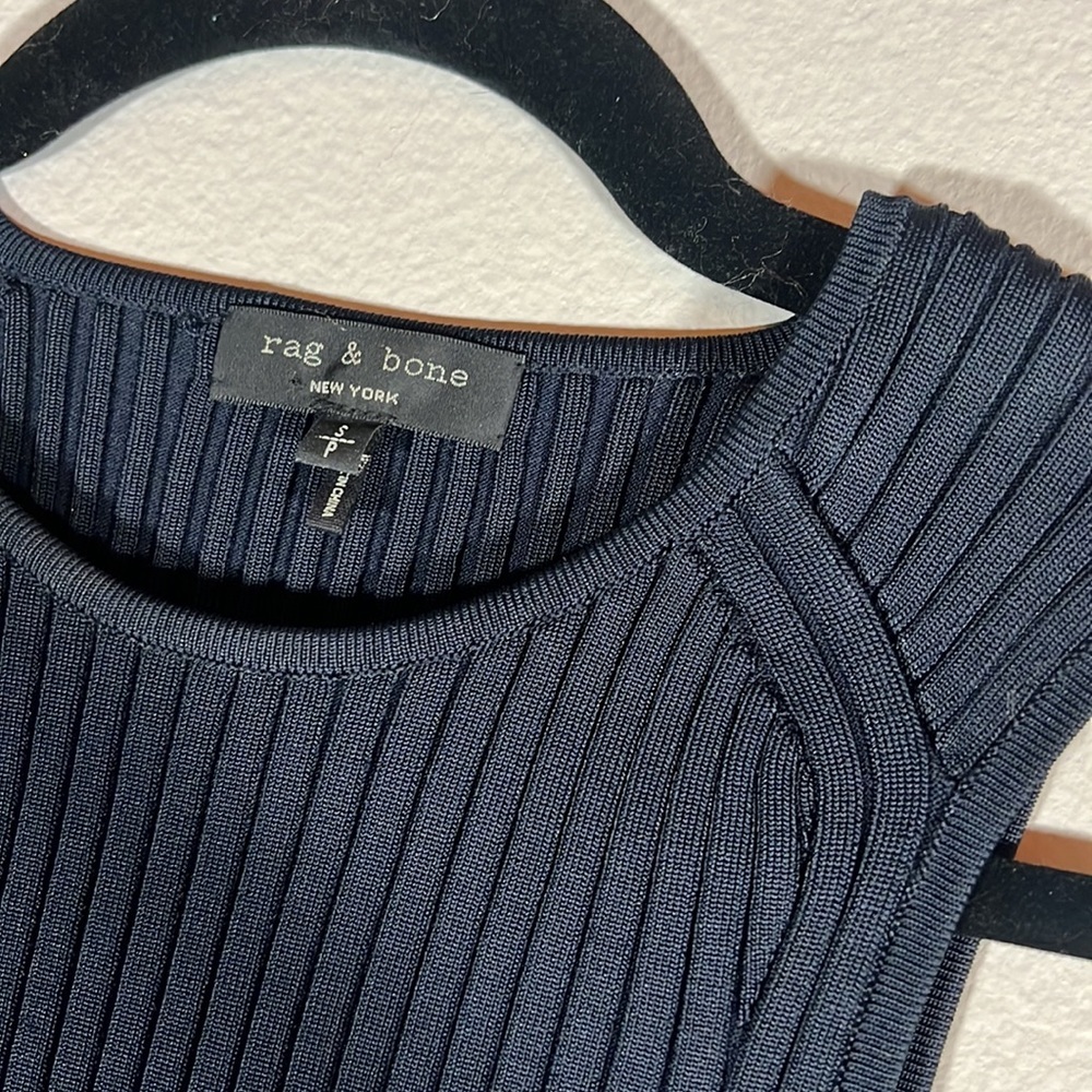 Rag & bone navy yellow ribbed cropped tank - Picture 9 of 13